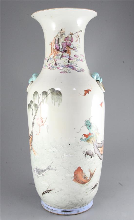 A large Chinese famille rose baluster vase, mid 19th century, height 61.5cm chip to rim with short associated crack